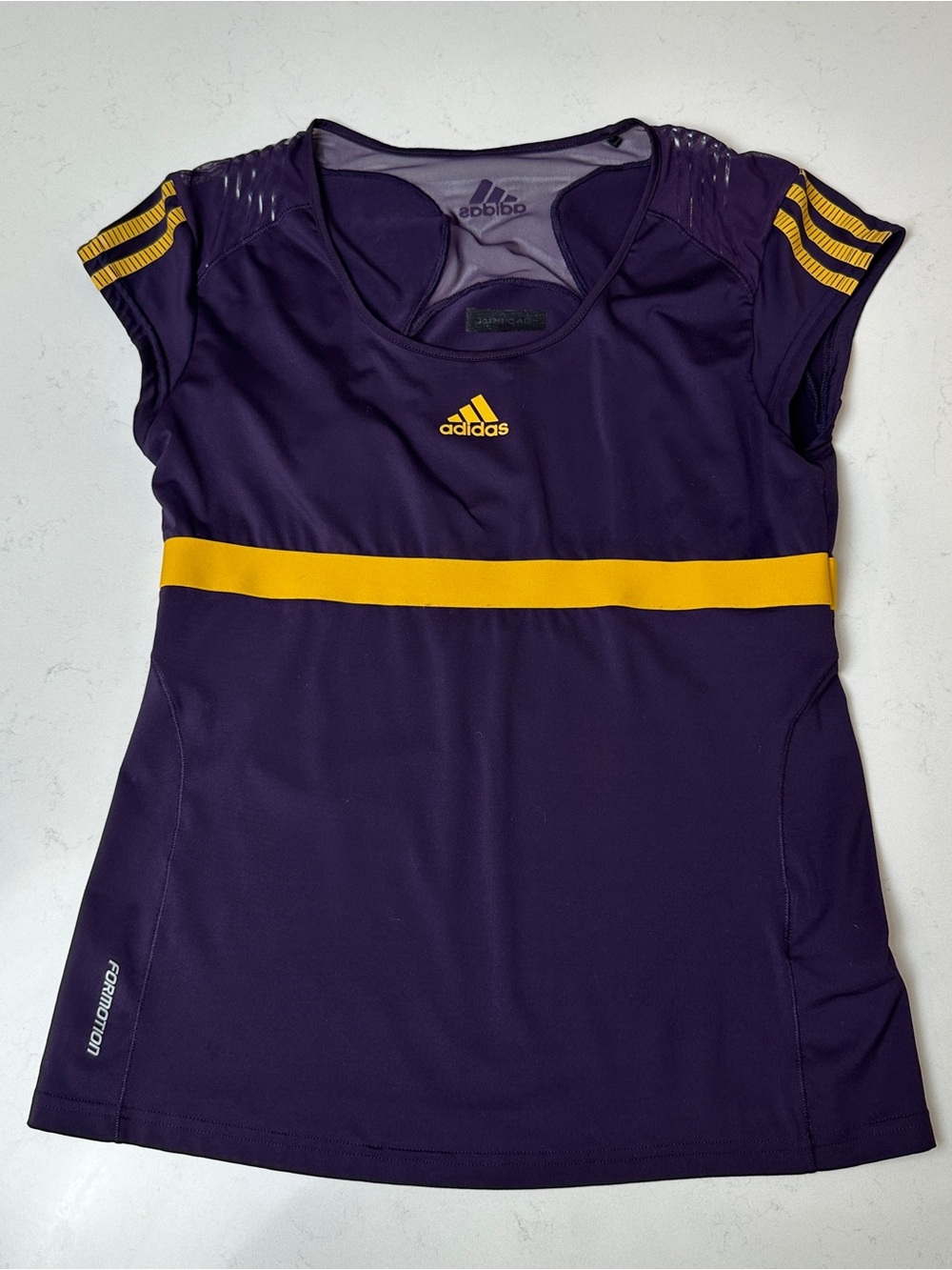 Adidas Purple Athletic Tee with Gold Stripe